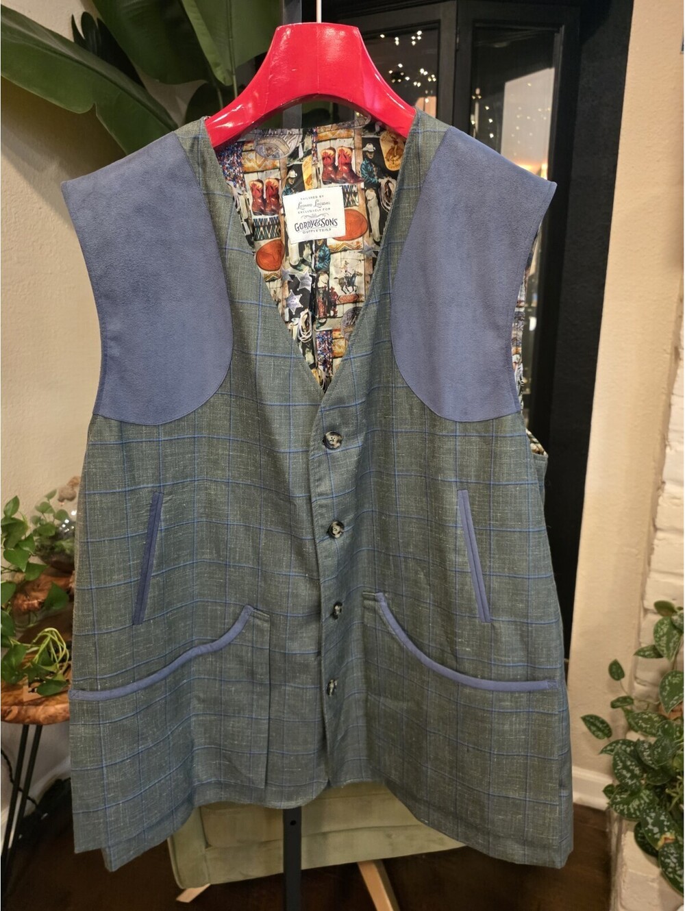 Leonard Logsdail Gordy & Sons Bespoke Wool Shooting Vest Green Plaid 50R RARE